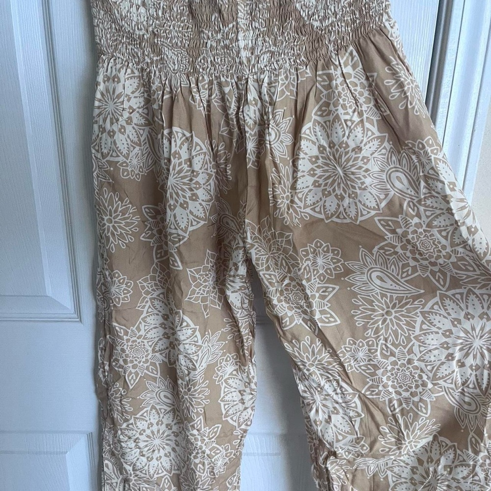 Lotus and Luna Boho Beige Floral Pants 100% handmade